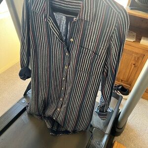 Sonoma Women's Navy and White Striped Button Down Shirt Dress